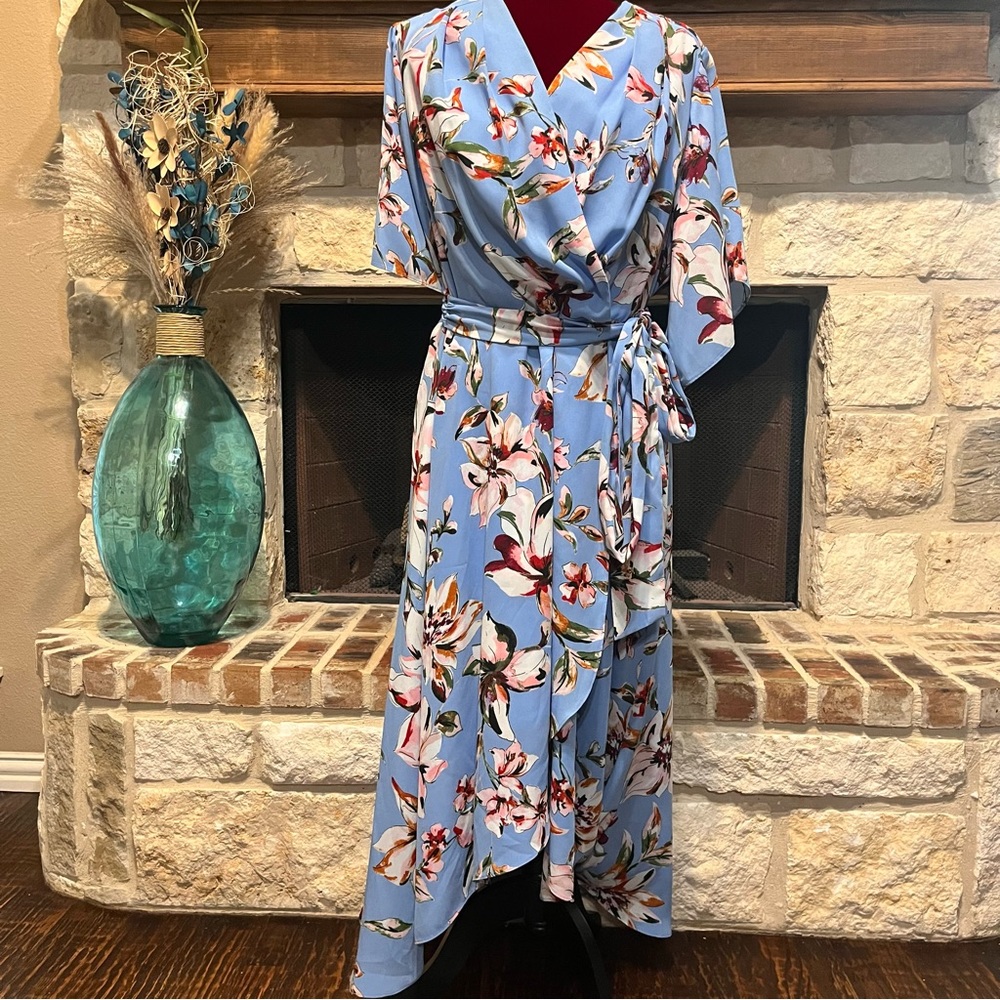 Tahari Floral Printed Wrap Midi Dress Plus size